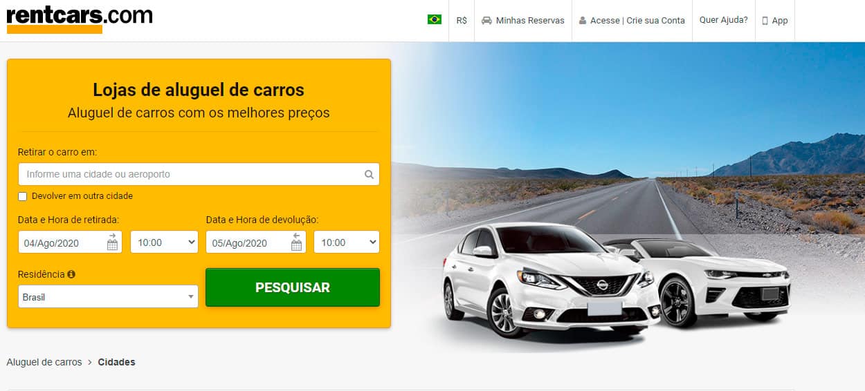 Reservar carro pela internet