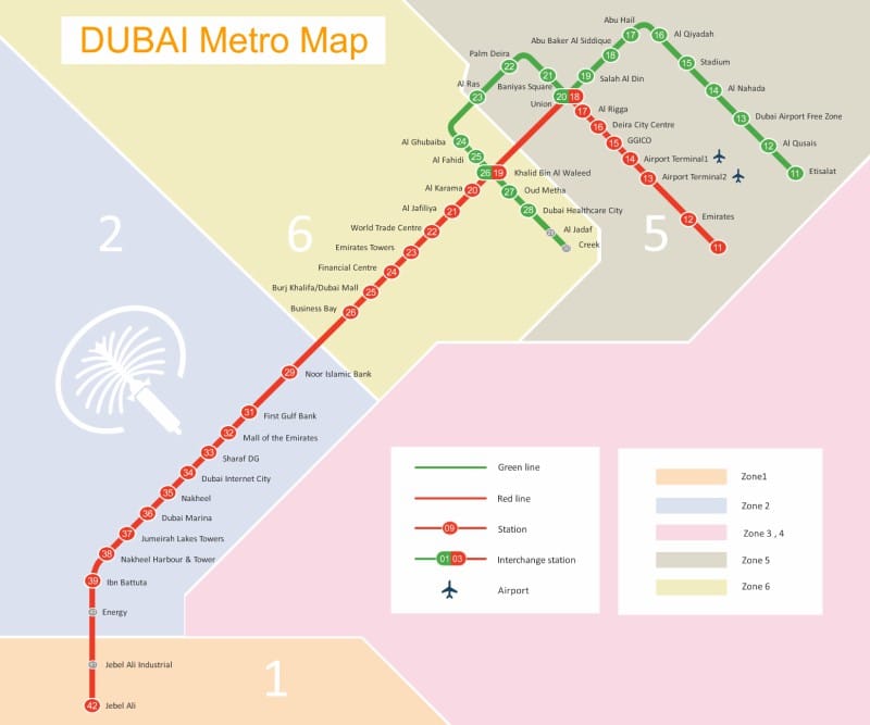 Mapa do metrô de Dubai