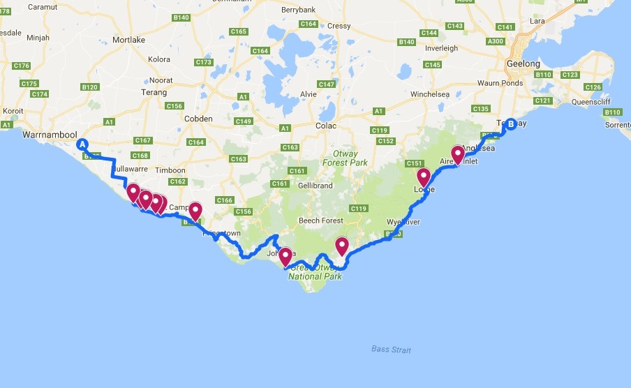 Mapa da Great Ocean Road