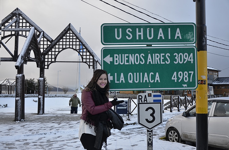 Placa de distâncias na Isla Maldivas em Ushuaia