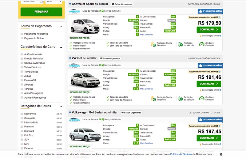 Preço médio para aluguel de carro em Cancún por 5 dias