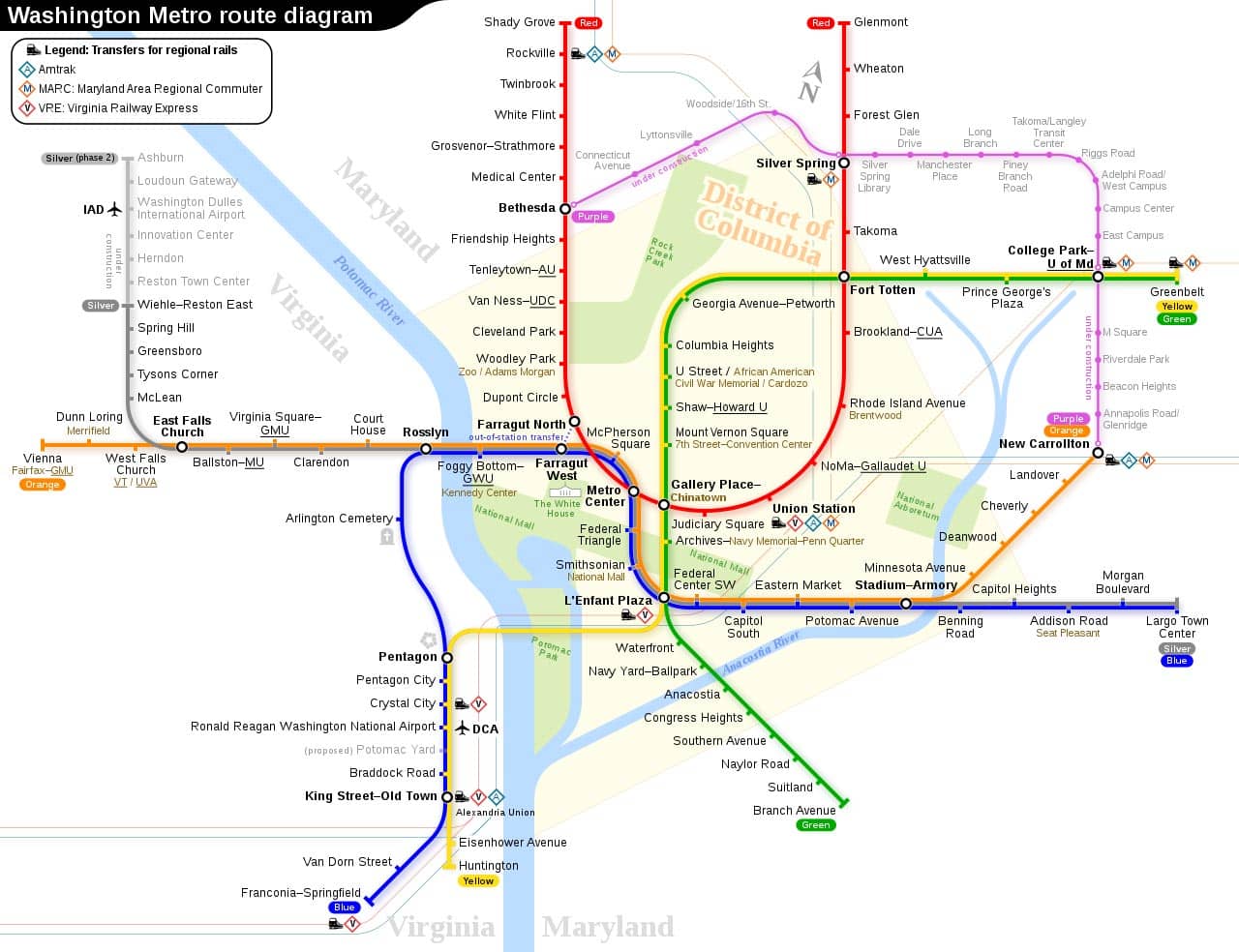 Mapa do metrô de Washington