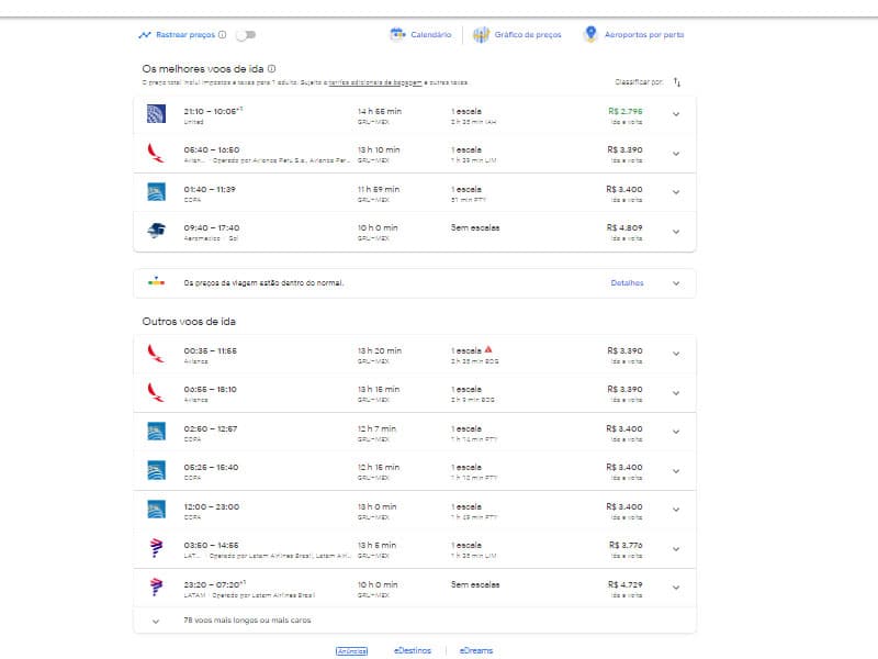 Dá para comprar passagem no Google Flights 