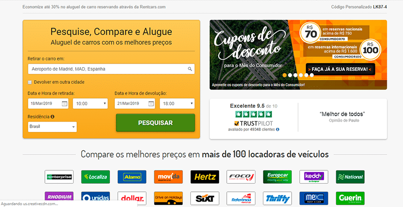 Como simular pesquisa na Rentcars? Aluguel de carro na Europa