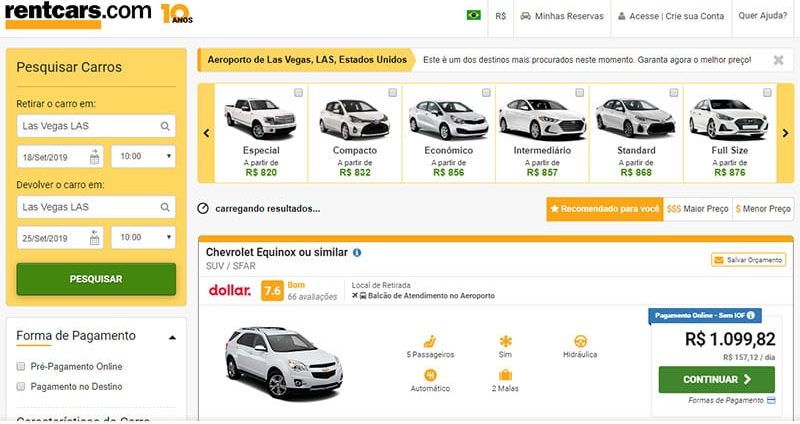 Aluguel de carro em Las Vegas - 7 dias Aluguel de carro nos Estados Unidos