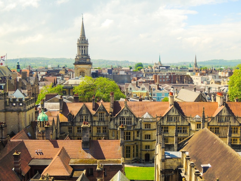 Oxford no mapa da Inglaterra