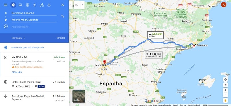 Google maps para ir de um lugar a outro