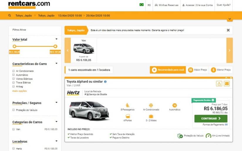 aluguel de carro no japão preço