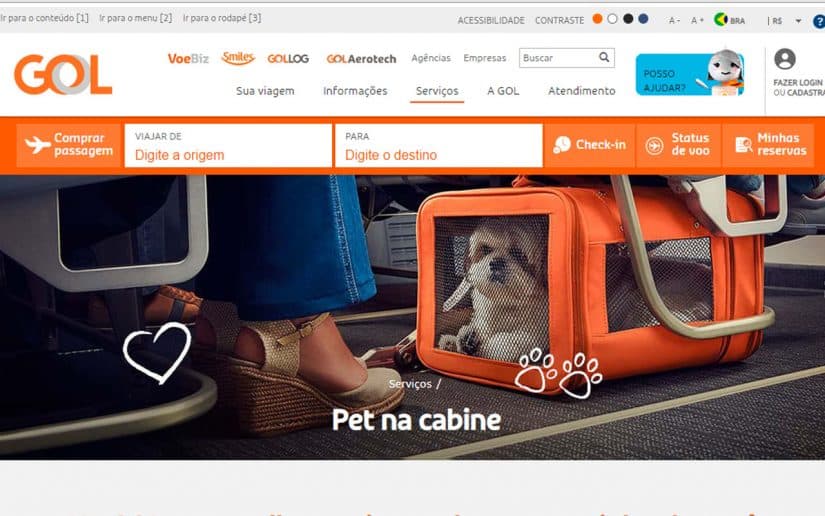 companhias aereas internacionais que permitem animais na cabine