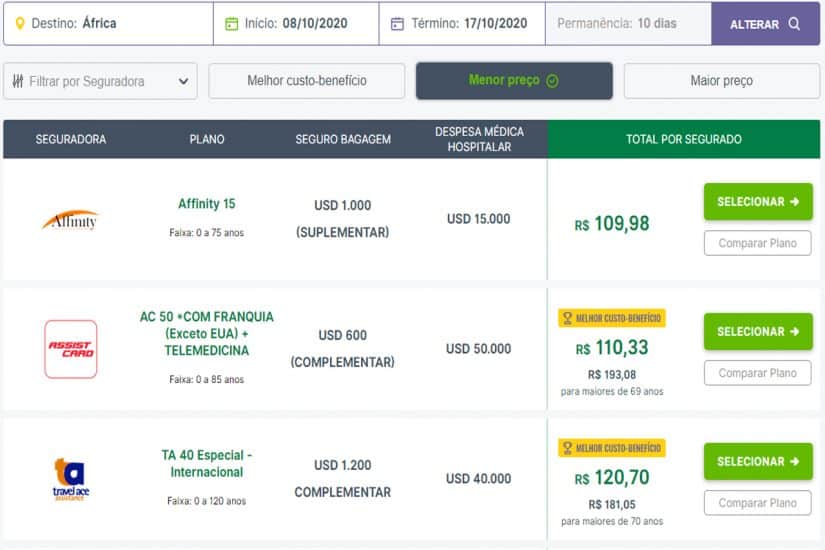Quanto custa o seguro para africa do sul seguro africa do sul 10 dias