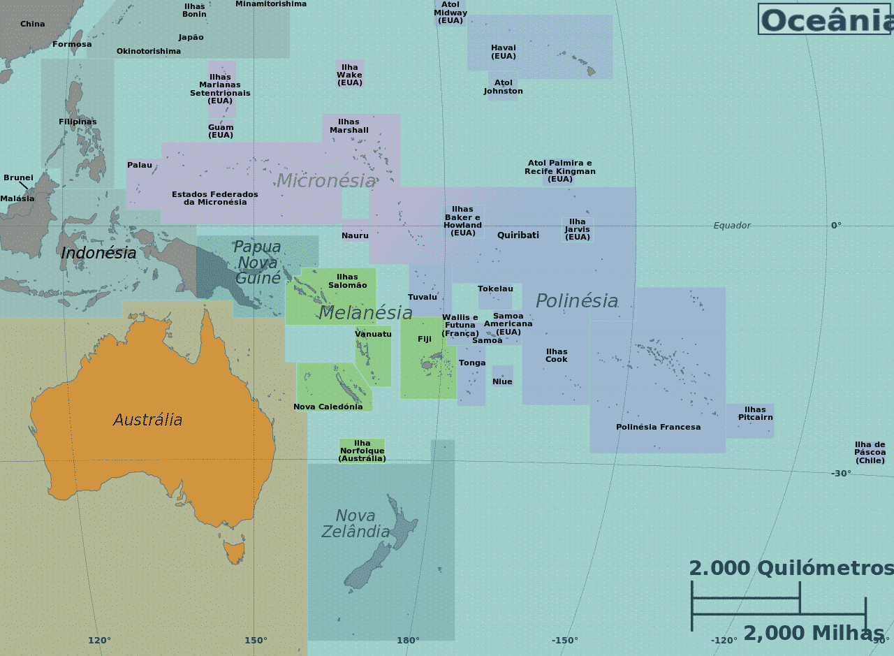 Mapa da Oceania turismo na Oceania