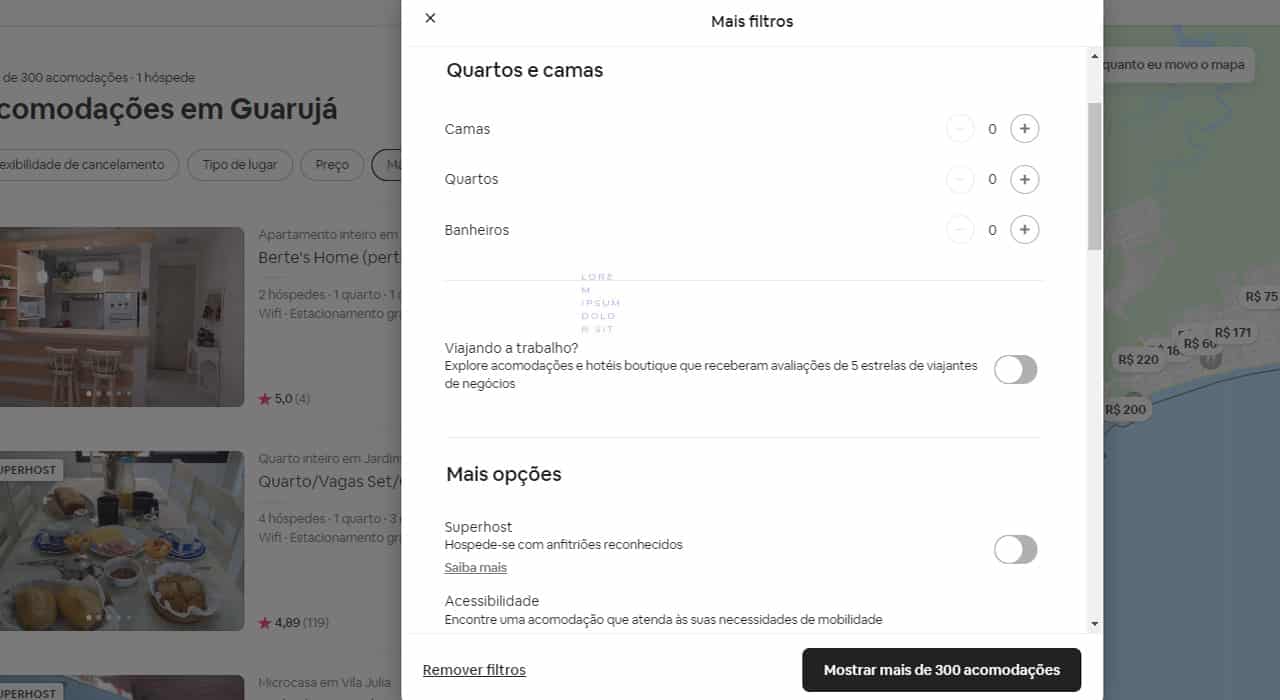 filtros no airbnb