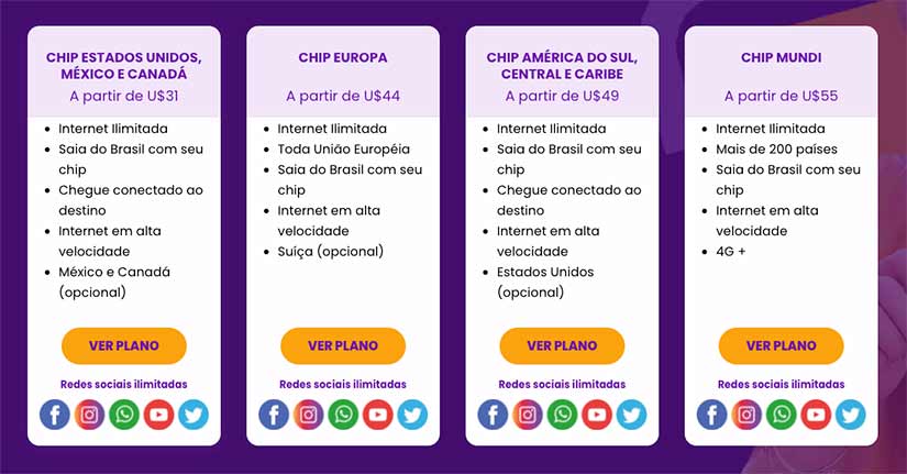 Planos de internet no exterior