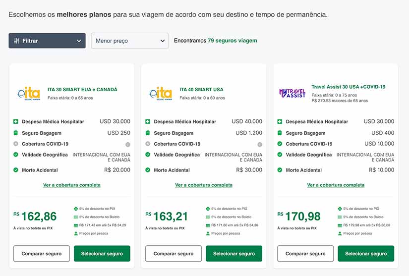 Quanto custa o seguro viagem para os EUA