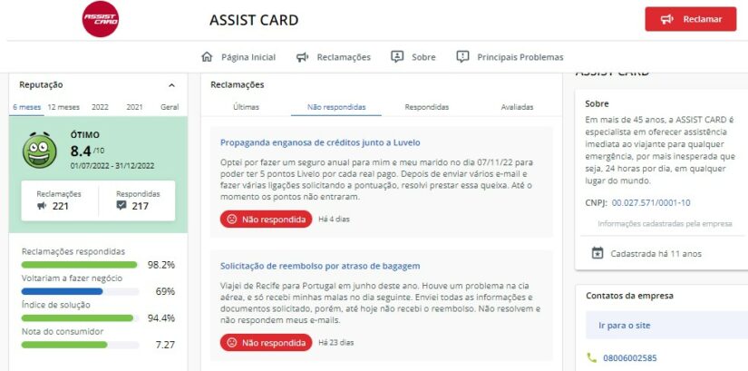 Assist Card seguro viagem reclame aqui