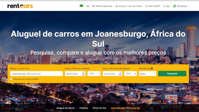 Melhores sites para alugar carro em Joanesburgo