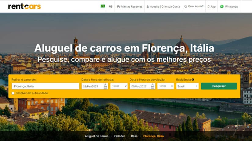 melhores sites para alugar carro em Florença