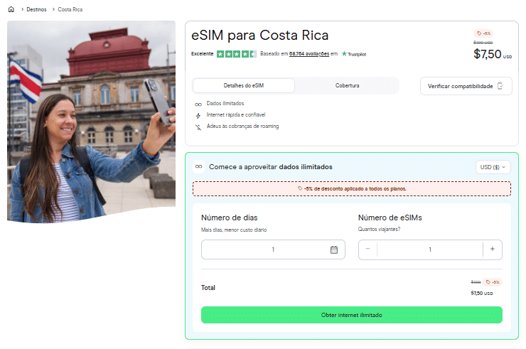 eSIM para a Costa Rica
