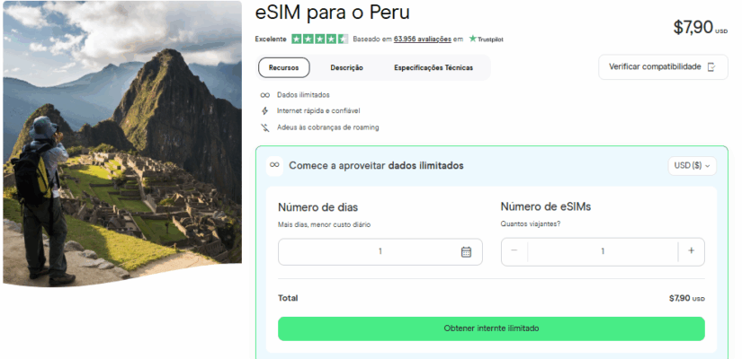 Quanto é um chip com internet no Peru?