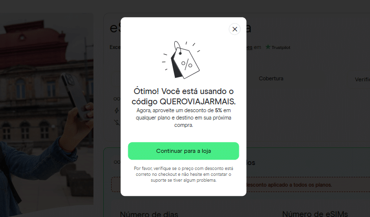 desconto de 5% usando o código QUEROVIAJARMAIS para chip