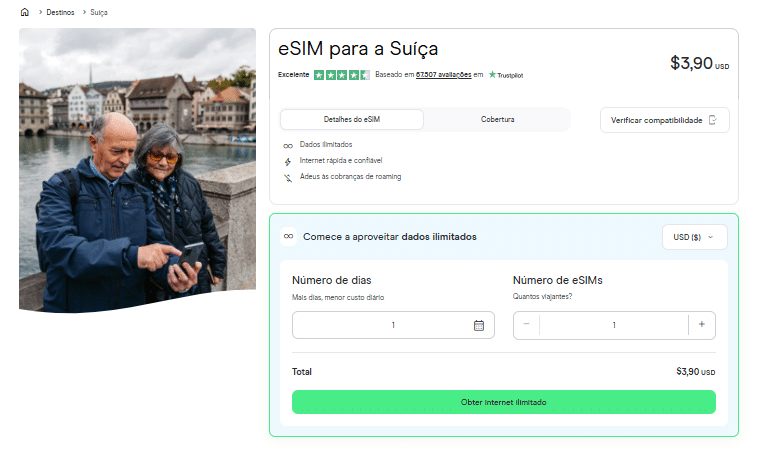 planos eSIM Suíça